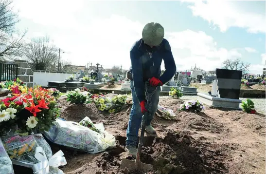  ?? EFE ?? El enterrador de Vilar Formoso, Portugal, cava la última sepultura para un entierro, ayer