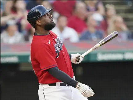  ?? TONY DEJAK — THE ASSOCIATED PRESS ?? Franmil Reyes watches his two-run home run in the fourth inning Sept. 6.