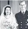  ??  ?? The then Princess Elizabeth, 21, and her groom, the 26-yearold Prince Philip of Greece and Denmark, on their wedding day in November 1947.