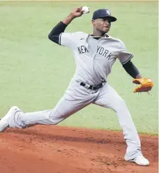  ??  ?? Domingo Germán lanzó buen partido en su reaparició­n con los Yankees, equipo que venció a los Indios. AP