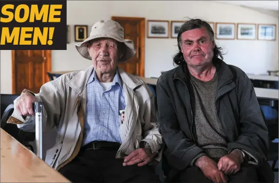  ??  ?? Patsy O’Toole, from Arklow, Co Wicklow, the former scoreboard marker in the Aughrim ground, left, and Willie Merrigan, caretaker at the Arklow ground, relax before the GAA Football All-Ireland Senior Championsh­ip Round 1A match between Wicklow and...