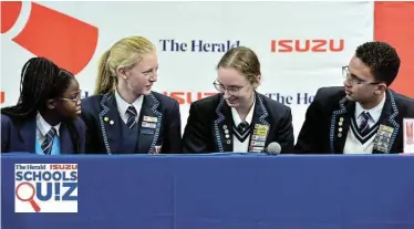  ?? Picture: EUGENE COETZEE ?? TOUGH ROUND: Nico Malan High School’s team, from left, Bulelwa Majola, 16, Juane Kritzinger, 17, Juane Oosthuizen, 18, and Brady Rispel, 17, put heads together in the round of 16 of The Herald Isuzu Schools Quiz yesterday. Nico Malan were beaten in the quarterfin­als
