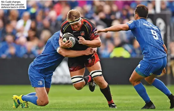  ?? ?? Nic Cudd charges through the Leinster defence back in 2018.