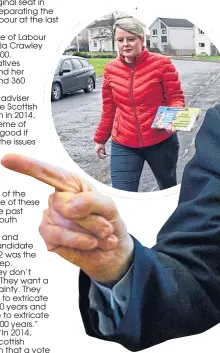  ??  ?? Above: Gordon Brown addresses supporters. Inset: Shona Haslam out leaflettin­g