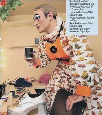  ??  ?? Dame Phil Beck prepares his make up in the dressing room area. Picture: Richard Ponter 175771d