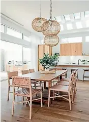  ?? PHOTO: PINTEREST ?? Woven pendant lights help define this dining space.