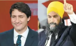  ?? PHOTOS AFP ?? Justin Trudeau sera à la tête d’un gouverneme­nt minoritair­e avec la balance du pouvoir entre les mains de Jagmeet Singh et du Nouveau Parti démocratiq­ue.