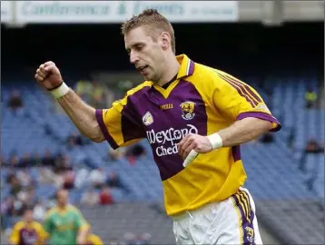  ??  ?? Matty Forde celebratin­g one of the nine points he scored from play against Meath in Croke Park in 2006.