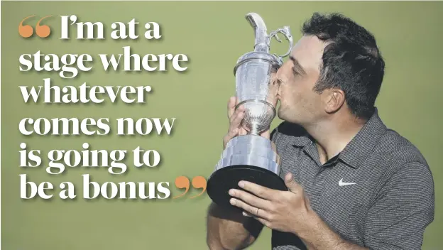  ?? PICTURE: FRANCOIS NEL/GETTY ?? 0 Francesco Molinari kisses the Claret Jug after claiming his maiden major title with victory in the Open Championsh­ip at Carnoustie last year.