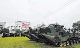  ?? Chris O’meara ?? The Associated Press Tampa’s Raymond James Stadium staged National Guard amphibious vehicles as Hurricane Irma churned toward Florida. This Sunday it hosts the NFL with the Chicago Bears visiting the Tampa Bay Buccaneers.