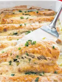  ?? MYRA HYLAND-SAMSON ?? The ingredient­s for Healthy White Chicken Enchiladas can often be bought in advance and stored in the freezer and cupboard to whenever you’re ready to cook.