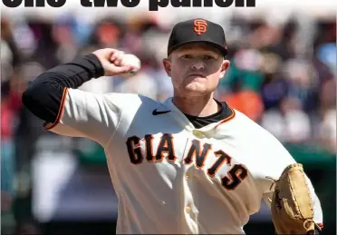  ?? Karl Mondon
/ Bay Area News Group ?? San Francisco Giants starting pitcher Logan Webb throws eight complete innings in a 2-1 victory over the San Diego Padres on April 13 at Oracle Park in San Francisco.