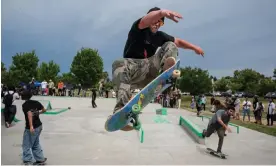  ?? Photograph: Sara Nevis/AP ?? Devin Bales skates after the ribbon-cutting ceremony on Sunday for the Tyre Nichols Skate Park in Sacramento's North Natomas neighborho­od.