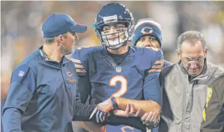  ??  ?? Brian Hoyer ( above) went down with a broken arm in the second quarter, forcing the Bears to use third- stringer Matt Barkley. | STACY REVERE/ GETTY IMAGES