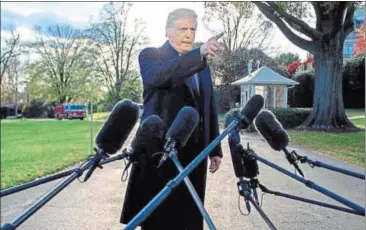  ?? AFP ?? US President Donald Trump speaks to the press outside the White House in Washington on Tuesday.