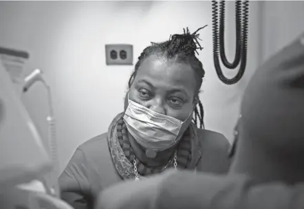  ?? MARSHALL RITZEL/AP ?? Trachea transplant recipient Sonia Sein gives a blood sample during a checkup at Mt. Sinai hospital in New York in March.