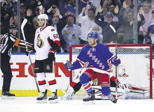  ?? BRUCE BENNETT/GETTY IMAGES/FILES ?? Ottawa Senators forward Mike Hoffman, left, and New York Rangers counterpar­t Michael Grabner are two players being mentioned in NHL trade rumours with less than a week to go to the deadline. Both can score and are on teams expected to miss the playoffs.