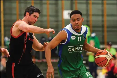  ??  ?? Trae Pemberton of Garvey’s Tralee Warriors in action during Tralee’s last home game against Pyrobel Killester earlier this month Photo by Brendan Moran / Sportsfile