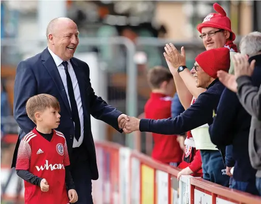  ?? Richard Burley/ Epic Action Imagery ?? Stanley boss John Coleman greets supporters ahead of Good Friday’s clash against Burton