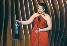  ?? AP photo ?? Lily Gladstone accepts the award for outstandin­g performanc­e by a female actor in a leading role for “Killers of the Flower Moon” during the 30th annual Screen Actors Guild Awards on Saturday.