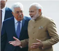  ?? (Muhammad Torokman/Reuters) ?? PA PRESIDENT Mahmoud Abbas meets with Indian Prime Minister Narendra Modi in Ramallah yesterday.