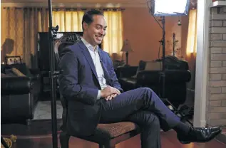  ?? Photos by Lisa Krantz / Staff photograph­er ?? Julián Castro takes a break during a television interview about his expected presidenti­al announceme­nt at his home in San Antonio on Thursday.