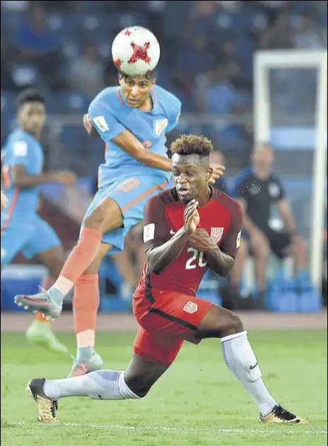  ?? PTI ?? India put up some resistance but USA were far superior and played like a welloiled machine to beat India 30 in their opening match of the FIFA U17 World Cup in New Delhi on Friday.