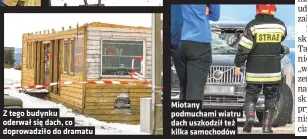  ??  ?? Z tego budynku oderwał się dach, co doprowadzi­ło do dramatu
Miotany podmuchami wiatru dach uszkodził też kilka samochodów