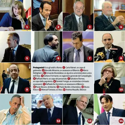  ??  ?? Protagonis­ti Ecco gli addii a Roma: Carla Raineri, ex capo di gabinetto; Marcello Minenna, ex assessore al Bilancio; Marco Rettighier­i e Armando Brandolese, ex dg ed ex amministra­tore unico dell’Atac; Stefano Fermante, ex ragioniere generale del...