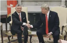  ?? EPA ?? King Abdullah II of Jordan and US President Donald Trump at the White House on Monday