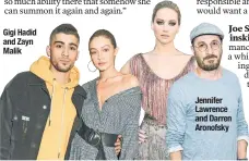  ??  ?? Gigi Hadid and Zayn Malik Jennifer Lawrence and Darren Aronofsky