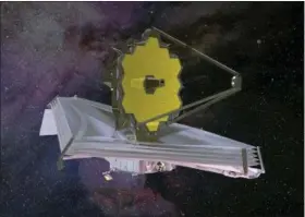  ?? NORTHROP GRUMMAN — NASA VIA AP ?? This 2015 artist’s rendering provided by Northrop Grumman via NASA shows the James Webb Space Telescope. On Wednesday NASA announced that the next-generation telescope will now fly no earlier than 2021 and the its lifetime cost is now expected to reach...