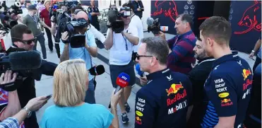  ?? Photos: Motorsport Images, Red Bull Content Pool, Steve Jones ?? There was a media frenzy any time Christian Horner appeared in the Bahrain paddock