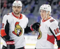  ?? AP PHOTO ?? Ottawa Senators left-winger Ryan Dzingel, right, celebrates his goal against the Tampa Bay Lightning with right-winger Marian Gaborik during Tuesday’s game in Tampa, Fla.