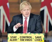  ??  ?? Missed opportunit­y: Boris Johnson updates the nation on the new ‘stay alert’ message and the easing of lockdown
