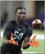  ?? DARRON CUMMINGS — THE ASSOCIATED PRESS ?? Illinois defensive back Kerby Joseph runs a drill during the scouting combine, March 6, in Indianapol­is.