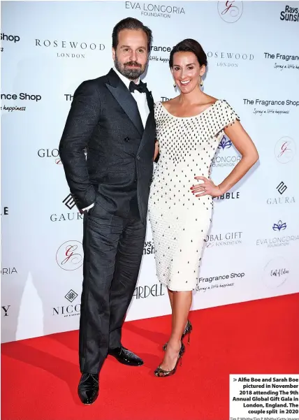  ?? Tim P. Whitby/Tim P. Whitby/Getty Images ?? Alfie Boe and Sarah Boe pictured in November 2018 attending The 9th Annual Global Gift Gala in London, England. The couple split in 2020