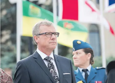  ?? MICHAEL BELL ?? Premier Brad Wall rolled out a list of aggressive plans for his last few months in office in Wednesday’s speech from the throne.