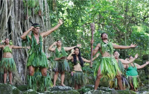  ?? DANIEL OTIS PHOTOS ?? Dancers perform at the Mea’e Kamuihei archeologi­cal site on the island of Nuku Hiva. The site “is a very sacred place,” head guide Mila Magahafana­u says.