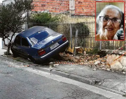  ?? Amanda Gomes/folhapress ?? O Logus dirigido pelo estudante Gabriel dos Santos, 20 anos, sobre a calçada onde atingiu a aposentada Lídia Maria Logullo Passos (no destaque), no bairro do Limão (zona norte); ele não tinha habilitaçã­o