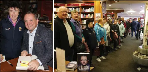  ??  ?? Mary Kennedy from Camolin has her copy of the book signed by the man himself. Above: the queue at the launch in Wexford’s Book Centre.