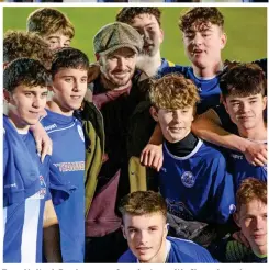  ??  ?? Fans United: Becks poses for photos with Clevedon players