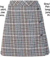  ??  ?? Spring check skirt, £40, Joe Browns.
