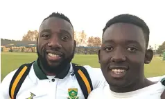  ?? ?? RISING STAR . . . This picture collage shows Demos Mbauya (jr) in action in South Africa and with Springbok legend Tendai Mtawarira