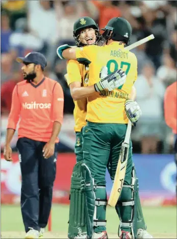  ?? AP ?? MILLION DOLLAR MAN: Chris Morris celebrates with Kyle Abbott last night.