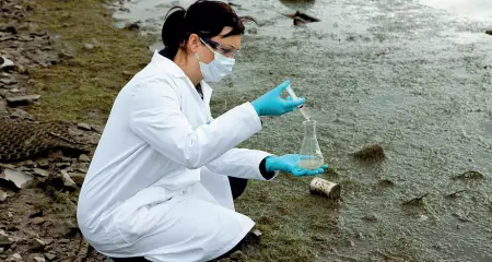  ??  ?? Le analisi Il prelievo di campioni d’acqua nella zona rossa, per vedere il livello di Pfas. Ora dovrebbe essere pulita