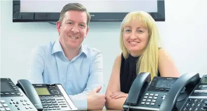  ??  ?? ●●Nathan Welsh (managing director) and Lorna Ferry (accounts director) at Digital Telecom, which has signed up to be a ‘business buddy’ with Springhill Hospice