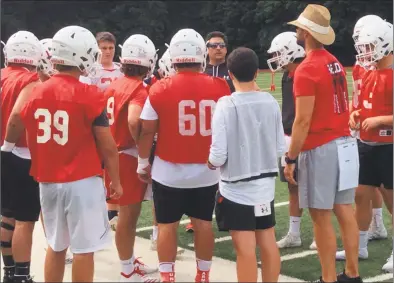  ?? David Fierro / Hearst Connecticu­t Media ?? The Greenwich High School football team held spring practices for two weeks and will play its annual Red and White Game at Cardinal Stadium on Saturday at 5 p.m.