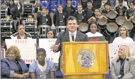  ?? RALPH BARRERA / AMERICAN-STATESMAN ?? Austin school district Superinten­dent Dr. Paul Cruz speaks at a Jan. 24 rally held to celebrate the variety of programs available in public schools. Douglas N. Harris writes that free markets do not make sense for schools.