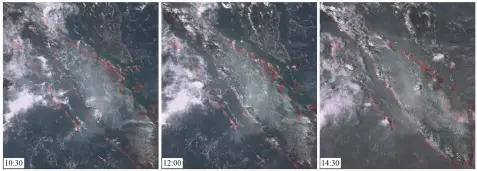  ??  ?? 图 4苏门答腊岛 2015 年 10 月 15 日 Himawari-8 卫星真彩色图Fig. 4 True-color picture of Himawari-8 in Sumatra on October 15, 2015